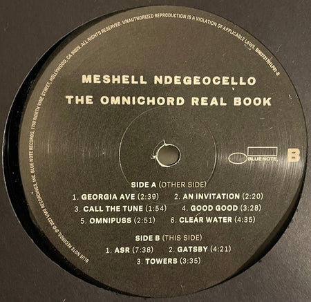 Meshell Ndegeocello The Omnichord Real Book vinyl record side B label with tracklist and Blue Note logo