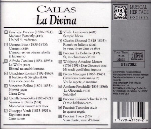 Callas - La Divina - Musical Heritage Society - Preowned CD