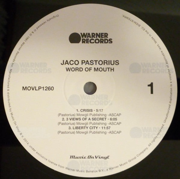 Jaco Pastorius - Word Of Mouth - Music on Vinyl MOV - 1 LP - New/Sealed Vinyl