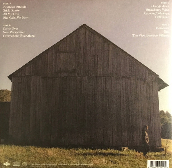 Vinyl record cover showing a large rustic barn, tracklist, and a person standing in sunlight