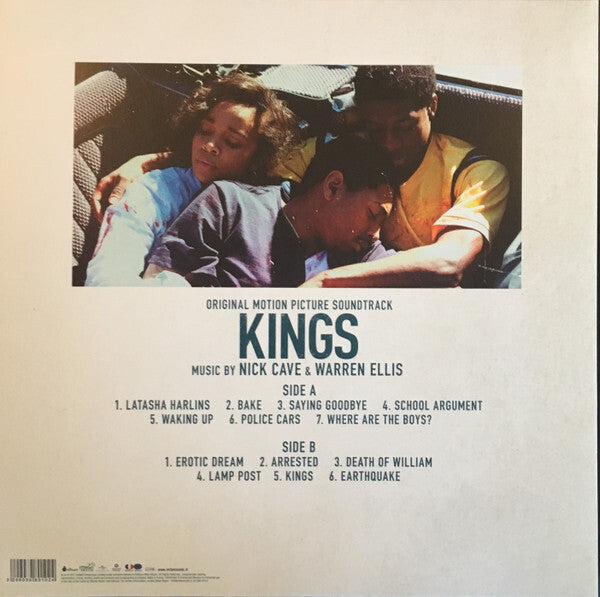 Kings soundtrack vinyl album cover featuring tracklist and three people embracing in a car scene.
