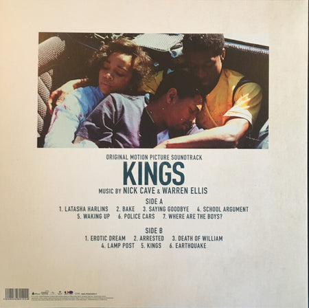 Kings soundtrack vinyl album cover featuring tracklist and three people embracing in a car scene.