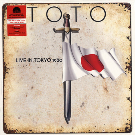 Toto Live in Tokyo 1980 vinyl record cover featuring a sword and Japanese flag
