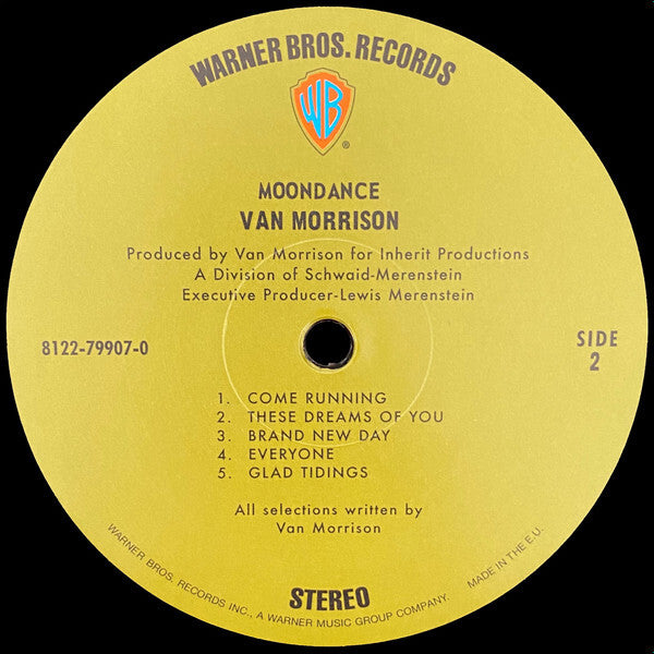 Moondance Van Morrison vinyl record label, Side 2, Warner Bros Records, classic album tracklist
