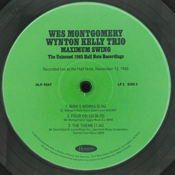 Wes Montgomery Wynton Kelly Trio Maximum Swing vinyl record label, green, jazz tracklist visible