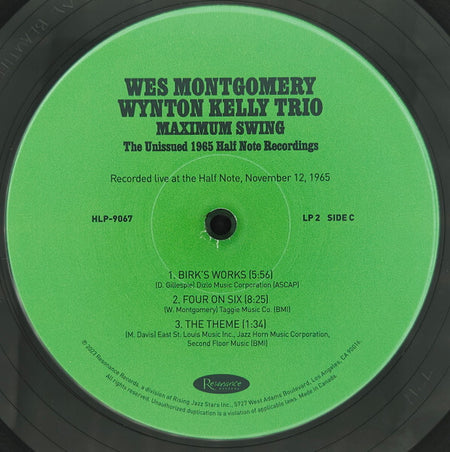 Wes Montgomery Wynton Kelly Trio Maximum Swing vinyl record label, green, jazz tracklist visible