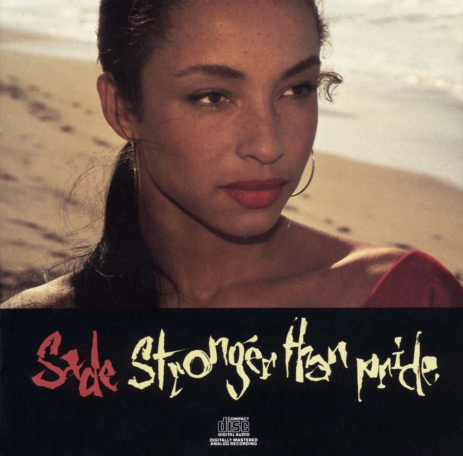 Sade Stronger Than Pride album cover with artist portrait on a beach, vinyl record collection