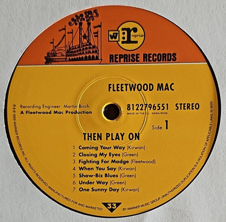 Fleetwood Mac Then Play On vinyl record label, Reprise Records, tracklist, Side 1, classic rock