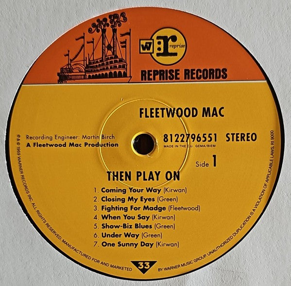 Fleetwood Mac Then Play On vinyl record label, Reprise Records, tracklist, Side 1, classic rock