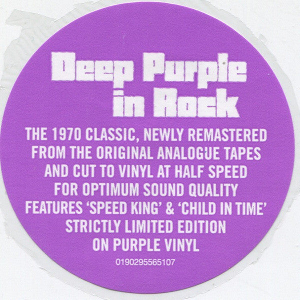 Deep Purple in Rock purple vinyl sticker highlighting newly remastered classic album, limited edition.