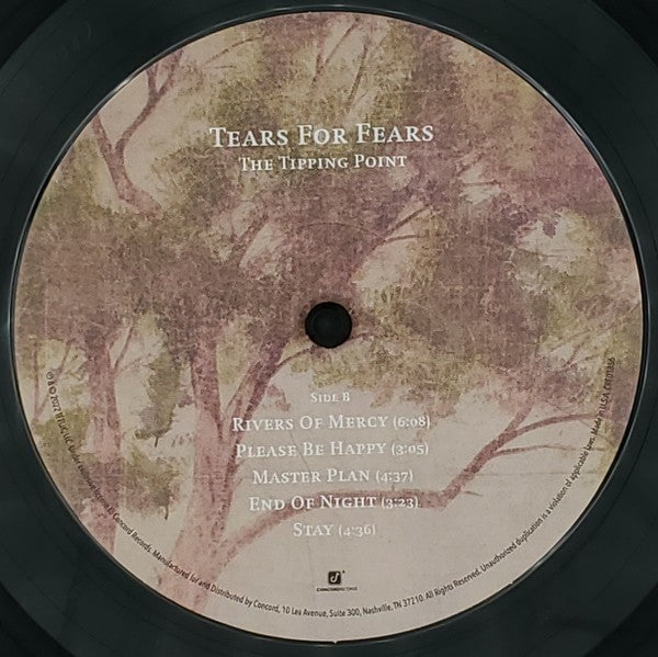 Tears For Fears The Tipping Point vinyl record Side B label with tracklist and tree illustration.