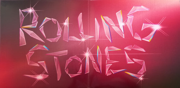 Rolling Stones text in prismatic, crystal-style letters on a pink gradient background, vinyl cover art