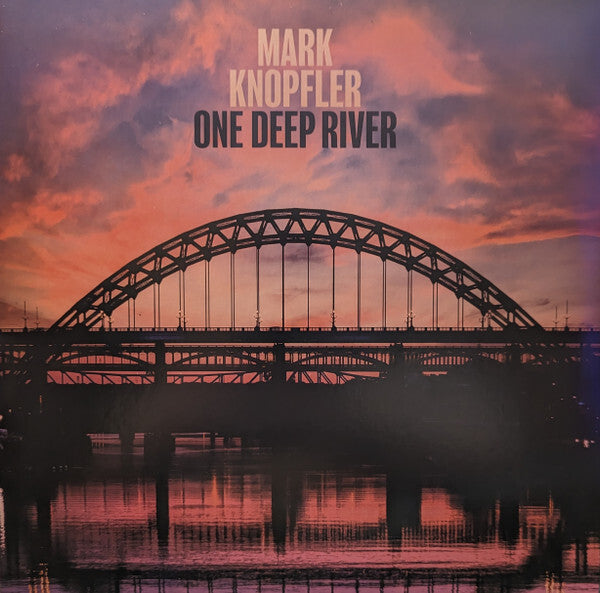 Mark Knopfler One Deep River vinyl record cover with arched bridge at sunset