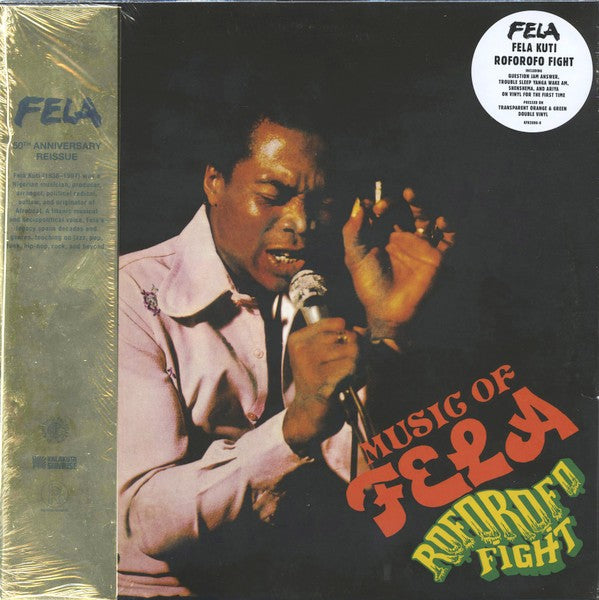 Fela Kuti Roforofo Fight vinyl record album cover featuring singer performing live, afrobeat music