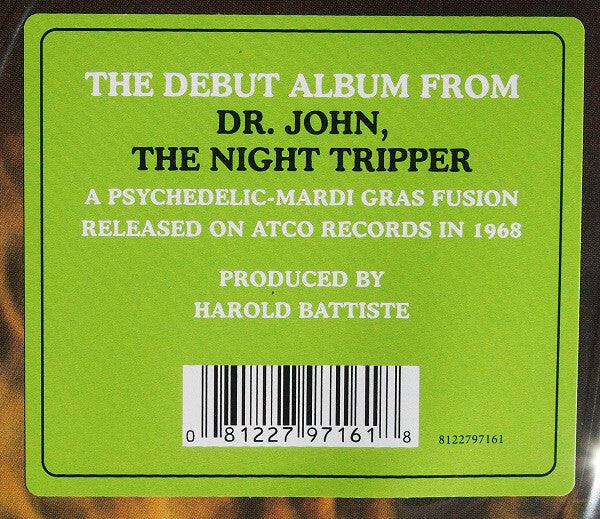 Dr. John debut album info sticker, psychedelic Mardi Gras fusion, 1968, ATCO Records, barcode