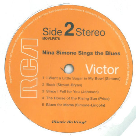 Nina Simone Sings the Blues vinyl record Side 2, orange RCA label, tracklist visible