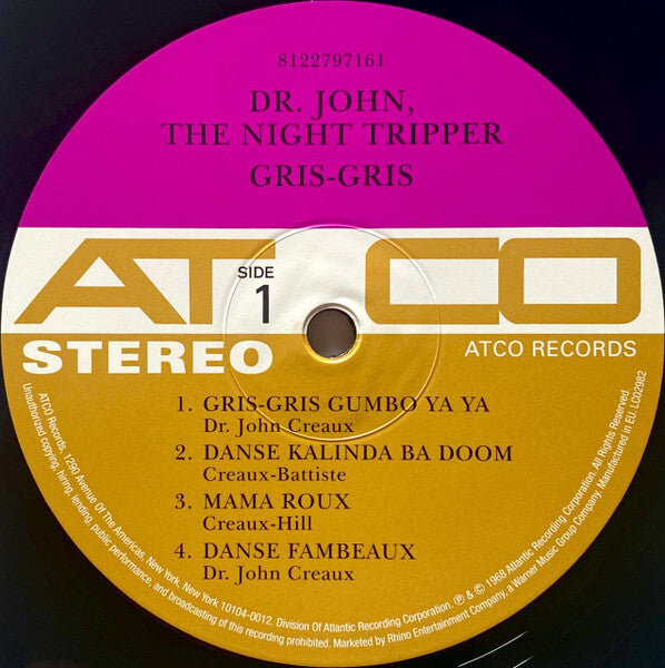 Dr. John Gris-Gris vinyl record label, ATCO Records, side 1 tracklist, vintage music LP.