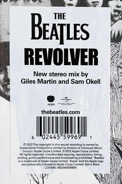 The Beatles Revolver vinyl album label with barcode and stereo mix credits