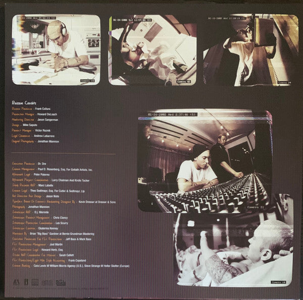 Collage of photos showing a man in a recording studio writing lyrics, using audio equipment, and listening to music.