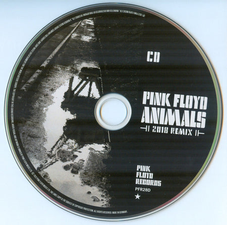 Pink Floyd Animals 2018 Remix CD with industrial artwork and bold white text