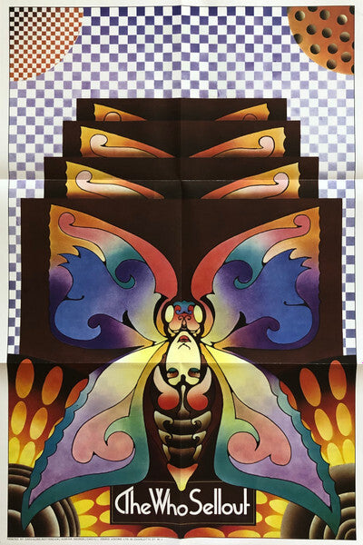 Psychedelic butterfly art poster with vibrant colors and The Who Sell Out vinyl album title