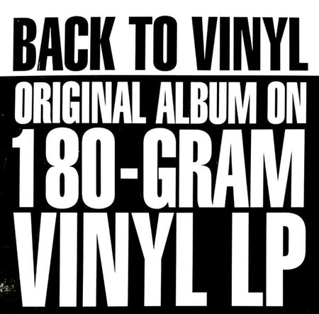 Back to vinyl original album 180-gram vinyl LP black and white promotional graphic