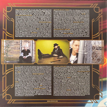 Vinyl record album liner notes with three artist portraits and detailed song credits, music collectors