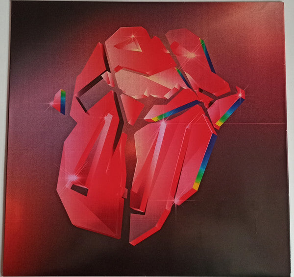 Abstract red geometric vinyl record cover with prism-like effects on a dark background
