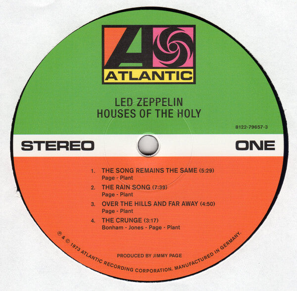 Led Zeppelin Houses of the Holy vinyl record label, Atlantic Records, classic rock album