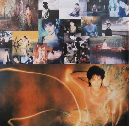 Collage of a woman in diverse artistic settings, featuring dreamy, ethereal and nature themes