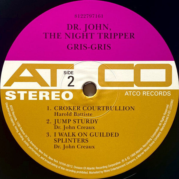 Dr. John Gris-Gris vinyl record label, ATCO Records, side 2 with tracklist visible