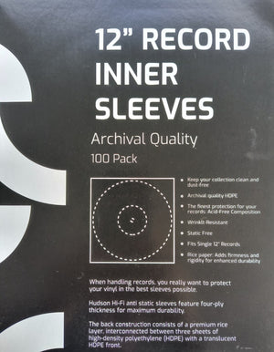 100 Anti-Static HDPE Rice Paper Archival Inner Sleeves for 12" Vinyl Records