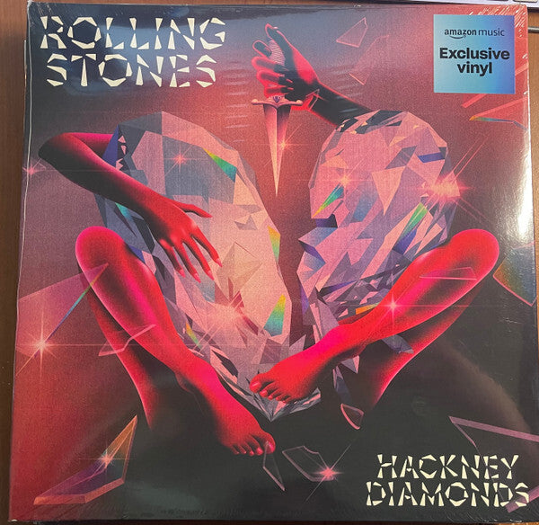 Rolling Stones Hackney Diamonds vinyl album cover featuring abstract figures and large gem shapes