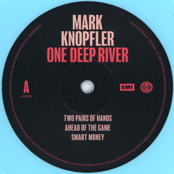 Mark Knopfler One Deep River vinyl record label side A with tracklist and EMI logo