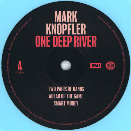 Mark Knopfler One Deep River vinyl record label side A with tracklist and EMI logo