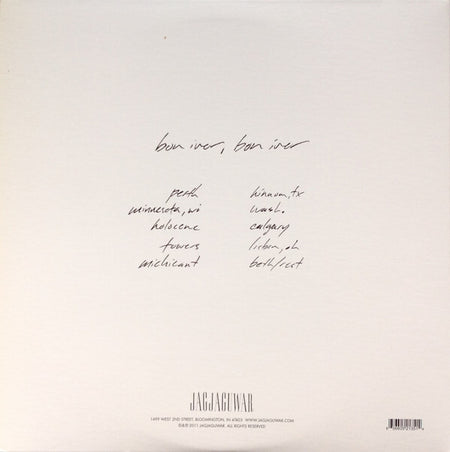 Bon Iver vinyl record back cover with handwritten tracklist on white background