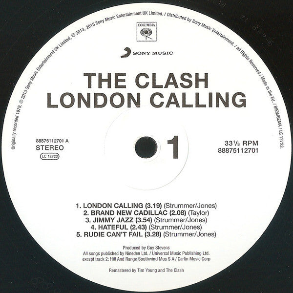 The Clash London Calling vinyl record label with tracklist and Sony Music logo