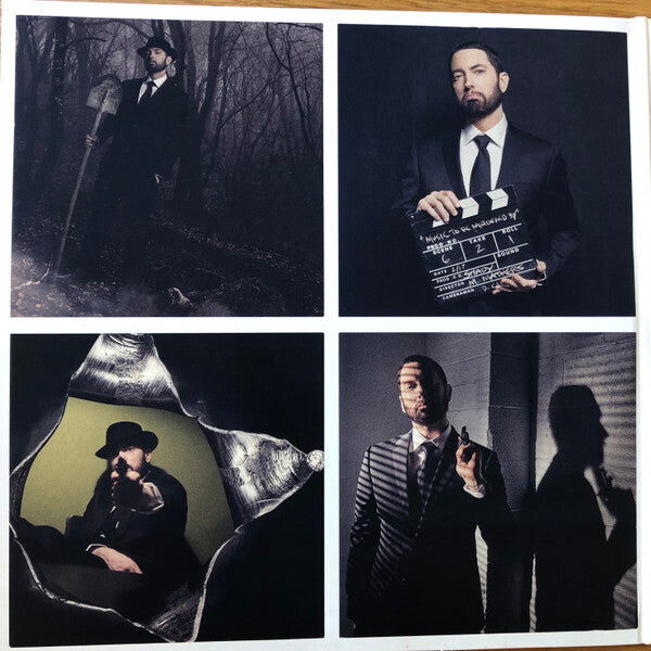 Four-panel vinyl album artwork featuring a man in a suit in various cinematic, film noir scenes