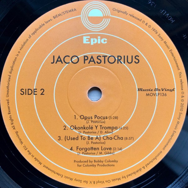 LP Jaco Pastorius PE33949 US sterling刻印 Jaco Pastorius - Self-Titled - MOV 180 Gram - 1 LP - Brand New/Sealed