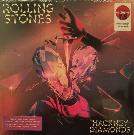 Rolling Stones Hackney Diamonds vinyl album cover with heart-shaped crystal and exclusive sticker