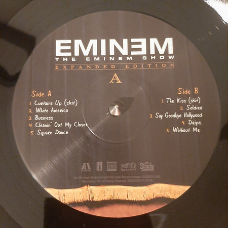 Eminem The Eminem Show Expanded Edition vinyl record with tracklist and black label.