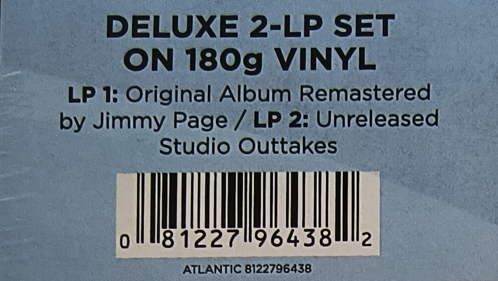 Deluxe 2-LP 180g vinyl set label, original album remastered, unreleased studio outtakes, barcode visible.