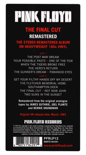 Pink Floyd - The Final Cut | Remastered LP 180g | Pink Floyd Records PFRLP12
