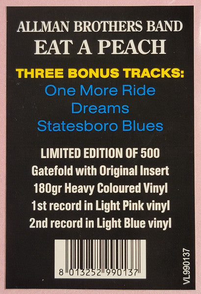 The Allman Brothers Band - Eat A Peach | Pink & Blue 2LP