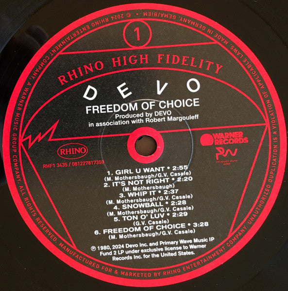 Devo - Freedom Of Choice | Rhino Hi-Fi 180g LP