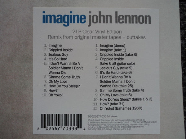 John Lennon - Imagine | Ultimate Mixes Deluxe 2LP 180g Clear Vinyl