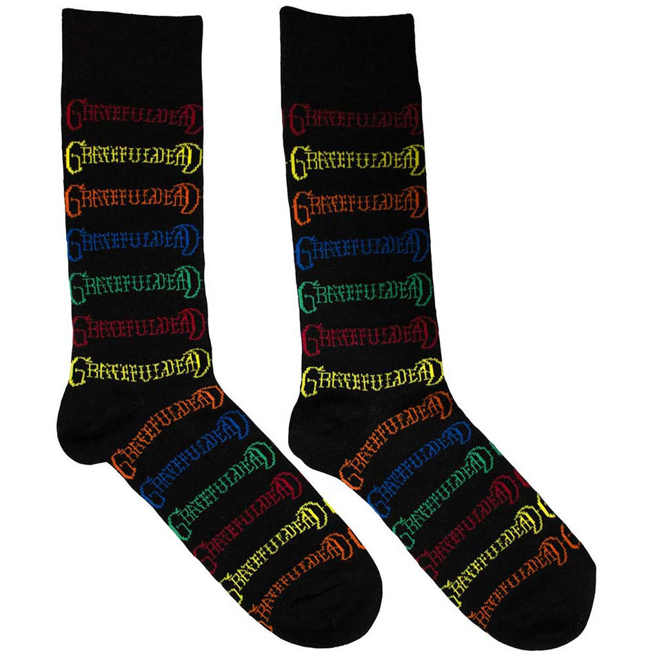 Grateful Dead Coloured Logos Pattern Black